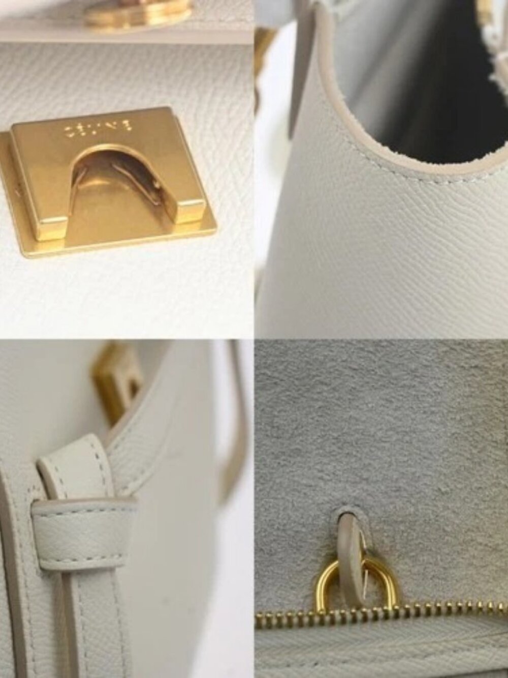 CELINE Logo Belt 2way Shoulder Hand Bag Leather White GHW Italy 29RL885 - Picture 12 of 16